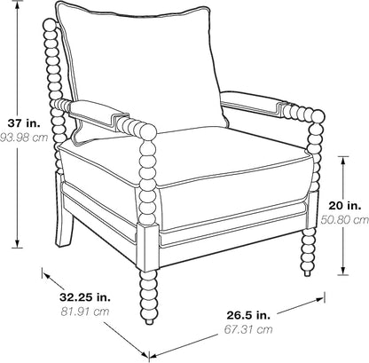 OSP Home Furnishings Kaylee Spindle Accent Chair with Antique White Wood Frame, Beige Linen Fabric