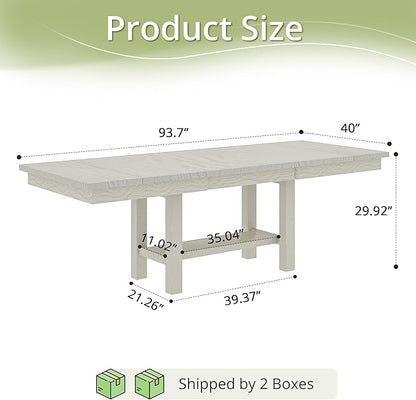 Solid Wood Extendable Farmhouse Dining Table for 4-6, Space-Saving Design for Home Kitchen and Dinner, Grey