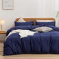 BESTOUCH Duvet Cover Set 100% Washed Cotton Linen Feel Super Soft Comfortable Chic Lightweight 3 PCs Home Bedding Set Solid Navy Blue King