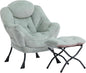 HollyHOME Fabric Lazy Chair with Foldable Ottoman, Accent Comfy Lounge Arm Chair and Folding Footrest Stool Set, Leisure Sofa Reading Chair and Footstool for Living Room, Bedroom, Dorm, Pea Green