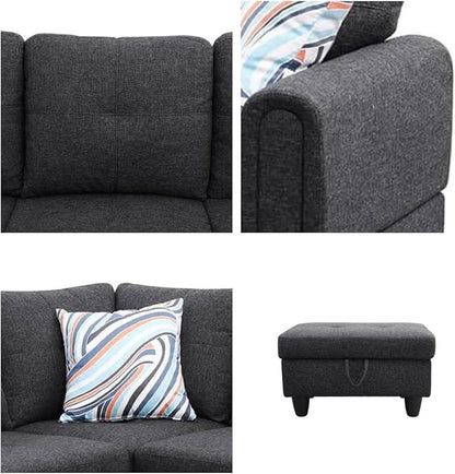 NAYSAYE Sectional Couch with Ottoman Storage, L Shaped Couch Sofa Furniture Sets, Modern Comfy Modular Comfy Sofa for Living Room Bedroom, Office and Apartment, Black