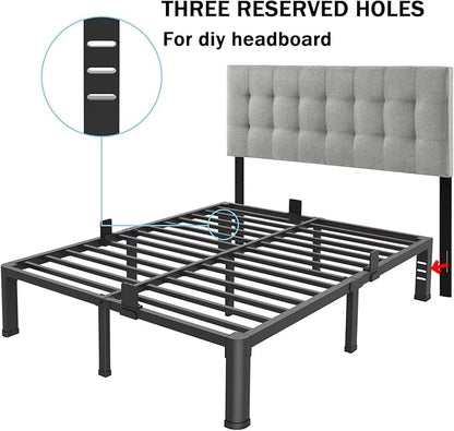 FUIOBYVV 14 Inch King Bed Frame with Rounded Corner and Headboard Hole Mattress Retainers 3500 LBS Metal Heavy Duty Steel Slats Support No Box Spring Needed Platform Noise Free Easy Assembly