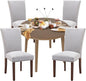 COLAMY 5-Piece Extendable Dining Table Set for 4, 36" Kitchen Round Wood Table with 4 Nailhead Dining Room Chairs,Light Brown/Light Grey