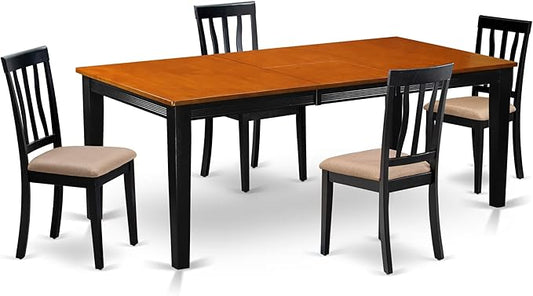 East West Furniture QUAN5-BCH-C 5 Piece Kitchen Table Set for 4 Includes a Rectangle Dining Room Table with Butterfly Leaf and 4 Linen Fabric Upholstered Chairs, 40x78 Inch, Black & Cherry