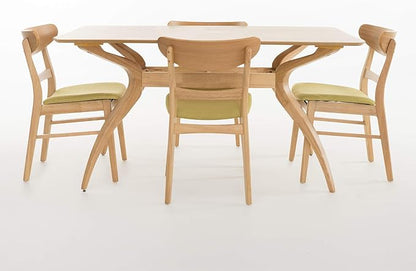 Christopher Knight Home Idalia Curved Leg Rectangular Dining Set, 5-Pcs Set, Natural Oak / Green Tea