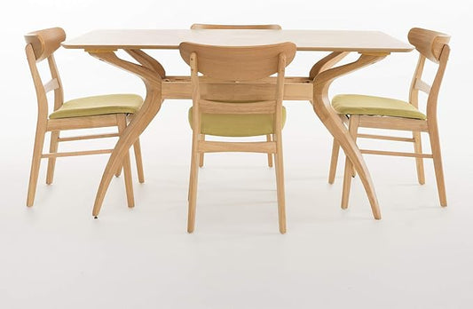 Christopher Knight Home Idalia Curved Leg Rectangular Dining Set, 5-Pcs Set, Natural Oak / Green Tea