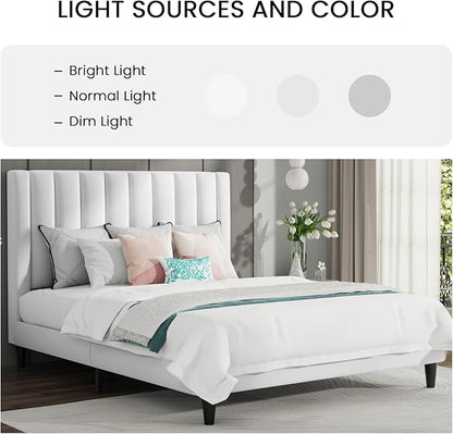 SHA CERLIN Full Bed Frame/Velvet Upholstered Platform Bed Frame with Headboard/Strong Wood Slats Support/Mattress Foundation/No Box Spring Needed/Easy Assembly/White