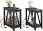 WLIVE End Tables Living Room Set of 2 with Charging Station, Sofa Side Tables with Open Storage Shelf, Slim Farmhouse End Table Sets, Charcoal Black