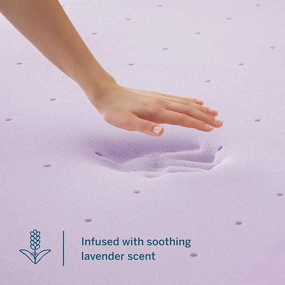 Lucid 4 Inch Lavender Infused Memory Foam Mattress Topper - Ventilated Design – Pressure Relieving Bed Topper - Mattress Pad – CertiPur Certified - Twin XL Size