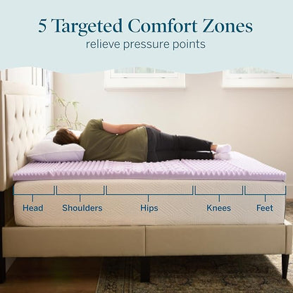 Lucid Lavender Infused 2 Inch Memory Foam Mattress Topper - Full Size - Plush Feel - 5 Convoluted Zones - CertiPUR Certified - New Home Owner & Dorm Room Essentials