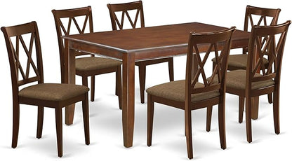 East West Furniture DUCL7-MAH-C 7 Piece Dining Set Consist of a Rectangle Dinner Table and 6 Linen Fabric Kitchen Dining Chairs, 36x60 Inch, Mahogany
