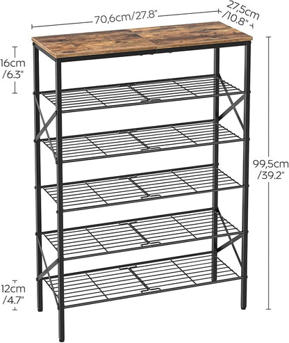6-Tier Shoe Rack, Shoe Storage Organizer for Closet, Free Standing Shoe Organizer with Metal Mesh Shelves, 24 Pairs of Shoes, Rustic Brown and Black SS06BR