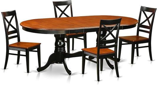 East West Furniture PLQU5-BCH-W 5 Piece Kitchen Table Set for 4 Includes an Oval Dining Room Table with Butterfly Leaf and 4 Dining Chairs, 42x78 Inch, Black & Cherry