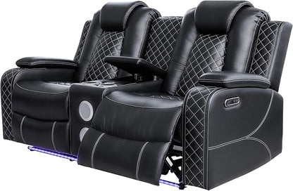 Ball & Cast Power Recliner Sofa Set Leather Reclining Sofa Set Living Room Furniture Set 3PCS Recliner Couch Loveseat and Chair Sets with LED,USB Charging,Cup Holders,Storage Console for Home Theater