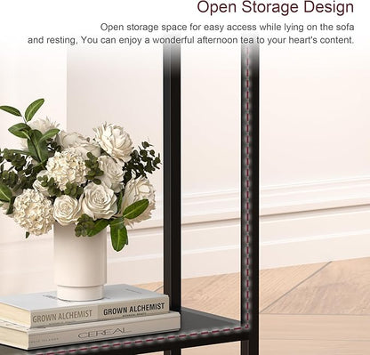 Narrow Side Table for Small Space, 2-Tier Small End Table with Shelf Holder in Living Room, Bedroom, Study, Kitchen and Balcony (Black)