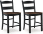 Signature Design by Ashley Valebeck Rustic 24” Counter Height Bar Stool with Contoured Seat, Set of 2, Black & Dark Brown