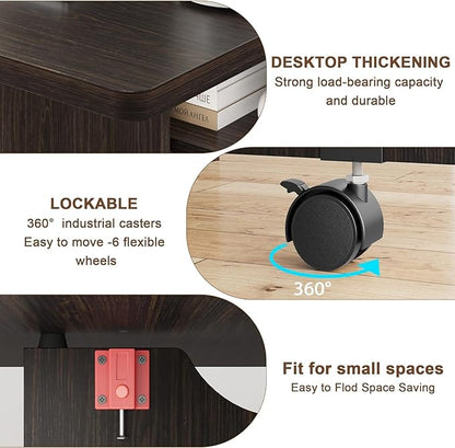 IDEALHOUSE Folding Dining Table, Drop Leaf Dining Table with 6 Wheels and 2-Layer Storage Shelf, Space Saving Dining Table for Small Spaces (Dark Walnut, 47.2" D x 23.6" W x 29.5" H)