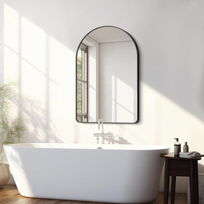 FORBATH Arched Bathroom Mirror 24x36 Inch,Bathroom Mirror Wall Mounted Modern Black Aluminum Alloy Frame Decor Dresser Mirror for Bedroom Living Room Entryway, Hanging or Leaning Against Wall