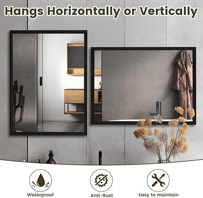 WEER Black Framed Mirror 36X30 Inch, Rectangular Matte Black Bathroom Vanity Mirror, Farmhouse Bathroom Mirror with Tempered Glass, Anti-Rust, Hangs Horizontal or Vertical