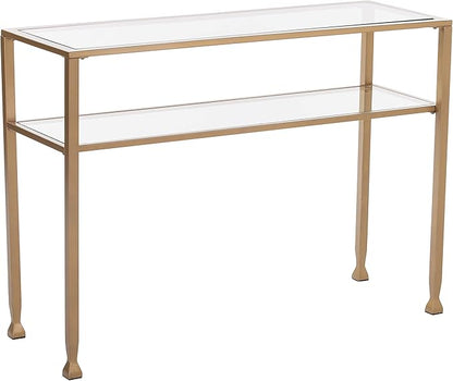 SEI Furniture Jaymes Metal & Glass 2-Tier Console Table, Soft Gold
