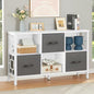 HOMISSUE 6 Cube Storage Organizer Shelf, Rustic Short Bookshelf with 3 Storage Bins, Industrial Horizontal Bookshelf with Metal Frame, Low and Wide Cube Bookcase for Living Room and Office, White
