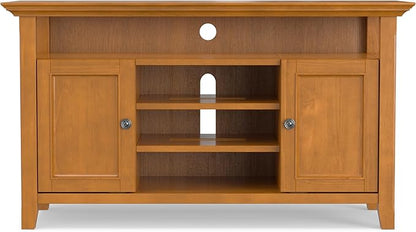 SIMPLIHOME Amherst 54-inch Wide Solid Wood TV Stand in Light Golden Brown, Transitional-Style Media Console for Living Room with Adjustable Shelves and Cable Management