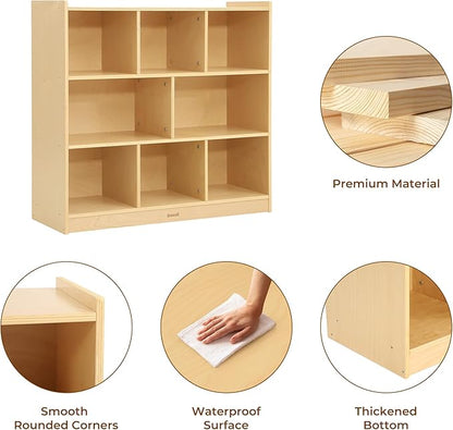 Toy Storage Organizer for Kids Room, Wooden Kids Bookshelf for Classroom, Cube Storage Organizer for Playroom, 8-Section Montessori Bookshelf & Toy Shelf for Nursery