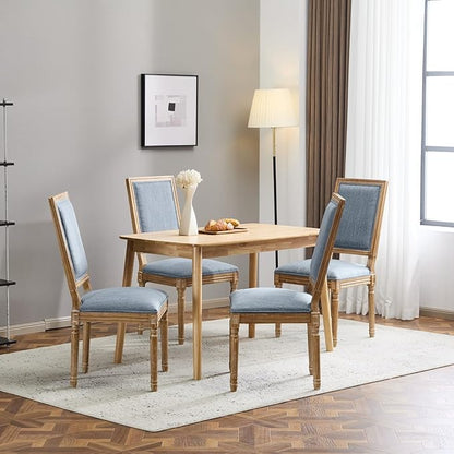 Merax Upholstered Solid Wood Dining Chairs Set of 4, French Country Style Accent Side Seating Furniture for Kitchen, Living Room, Cushioned Back, Slate Blue