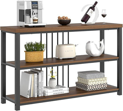 FOLUBAN Console Table for Entryway, Narrow Sofa Table with 3 Tier Storage Shelf for Living Room Hallway Behind Couch, Rustic Walnut