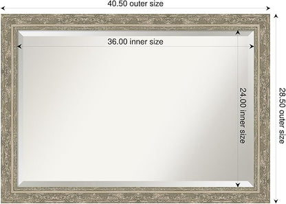 Amanti Art Bathroom Mirror for Over Sink, 29x41 Filigree Silver Rectangle Vanity Mirror, Large Traditional Frame, Hangs Horizonally and Vertically, Bathroom Wall Decor, Beveled Edge