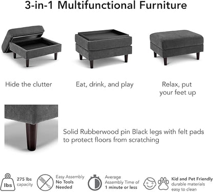 Bush Home Storage Ottoman with Tray, Living Room Furniture, Max Collection, Iron Gray Chenille Fabric