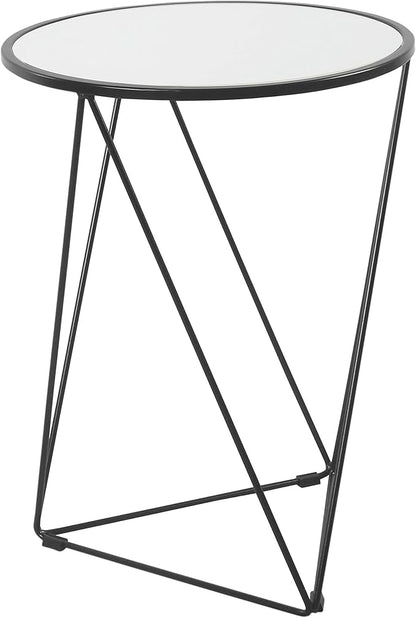 HomePop Metal Accent Table Triangle Base Round Mirror Top, Black, 18D x 18W x 24H