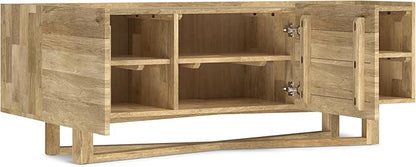 SIMPLIHOME Harrow Solid Mango Wood 60 inch Wide Contemporary Modern TV Media Stand in Natural for TVs up to 65 inches for The Living Room and Entertainment Center