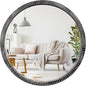 35" Round Wood Mirror, Rustic Circle Wall Mirror with Beveled, Wooden Round Mirror for Wall Decor, Decorative Wall-Mounted Mirror for Entryway, Living Room, Washed Black Frame