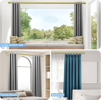 Curtain Rods for Windows 16 to 136 Inches, Curtain Rod Max Adjustable Length of 144 IN, 6/8" Diameter Drapery Rods Round Finials, Warm Gold, Pack of 1