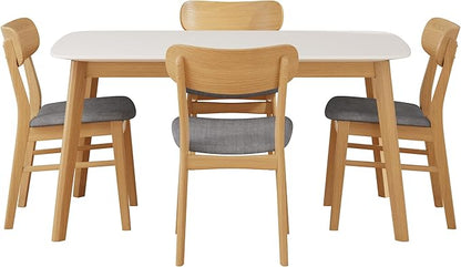 Merax 5-Piece Dining Set, Solild Wood Table & Chairs with Backrests for 4, Farmhouse Natural Kitchen Furniture for Home, Dining Room, Natural Oak+Gray