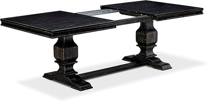 LKSI7-SBB-21-7-Piece Modern Dining Set Consists of a Mid Century Table and 6 Blue Linen Fabric Parson Chairs with Button Tufted Back - Sand Blasting Black Finish