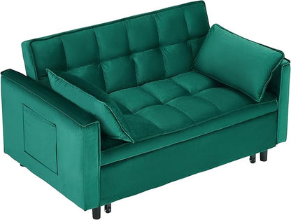 Ball & Cast Convertible Sofa Bed,Pull Out Loveseat Sleeper Sofa,Convertible Pull Out Couch W/ 2 Pillows,Adjustable Backrest & Side Pocket,Corduroy Futon Couches for Living Room,Apartment,Green,55"