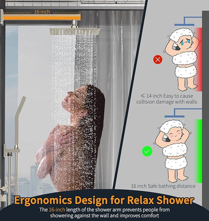 SR SUN RISE Shower Faucet - 16 Inch Rain Shower System - All Metal Shower Fixtures - Brushed Nickel