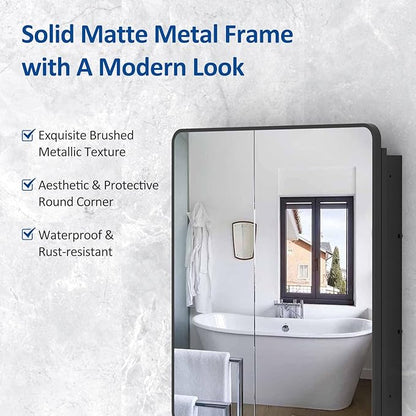 30x32 Inch Bathroom Medicine Cabinet with Mirror Black Metal Framed Mirror Cabinet Recessed or Surface Wall Mounted Medicine Cabinets for Bathroom