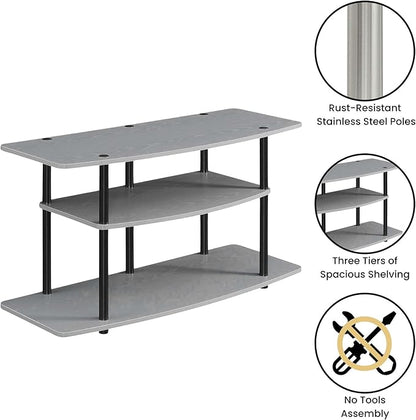 Convenience Concepts Designs2Go No Tools 3-Tier Wide TV Stand 42" - Entertainment Center for TVs up to 46 Inches, Modern TV Mount with Shelves for Living Room, Gray/Black