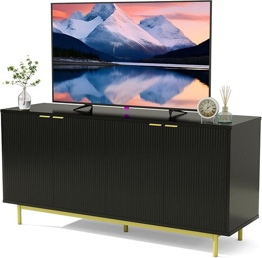Vipbear Modern TV Stand for 65 Inch TV,Entertainment Center with Storage Cabinets and Adjustable Shelves, Media Console Table, Wood Television Furniture for Living Room, Bedroom, Black