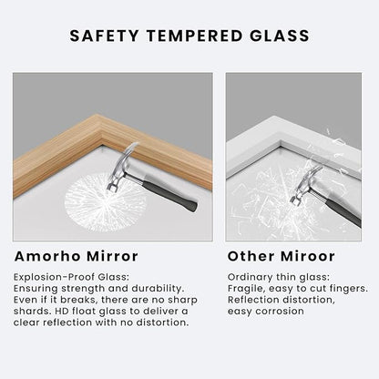 Amorho 72 X36 Inch Bathroom Mirror for Wall, Oak Wood Grain Metal Framed Mirror, Anti-Rust, Hang Horizontally/Vertically, Suitable for Bedroom, Farmhouse, Bathroom, Decorative