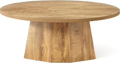 Oval Coffee Table, 47-Inch Living Room Table with Polygonal Pedestal, Modern Center Accent Furniture, Child-Friendly, Easy to Assembly, Yellowish Brown