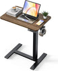 Electric Adjustable Height Standing Desk - Small Sit Stand Portable Rolling Laptop Table with Hidden Wheels, Small Computer Workstation for Bedside & Home Office Use (24"x16",Dark Walnut)