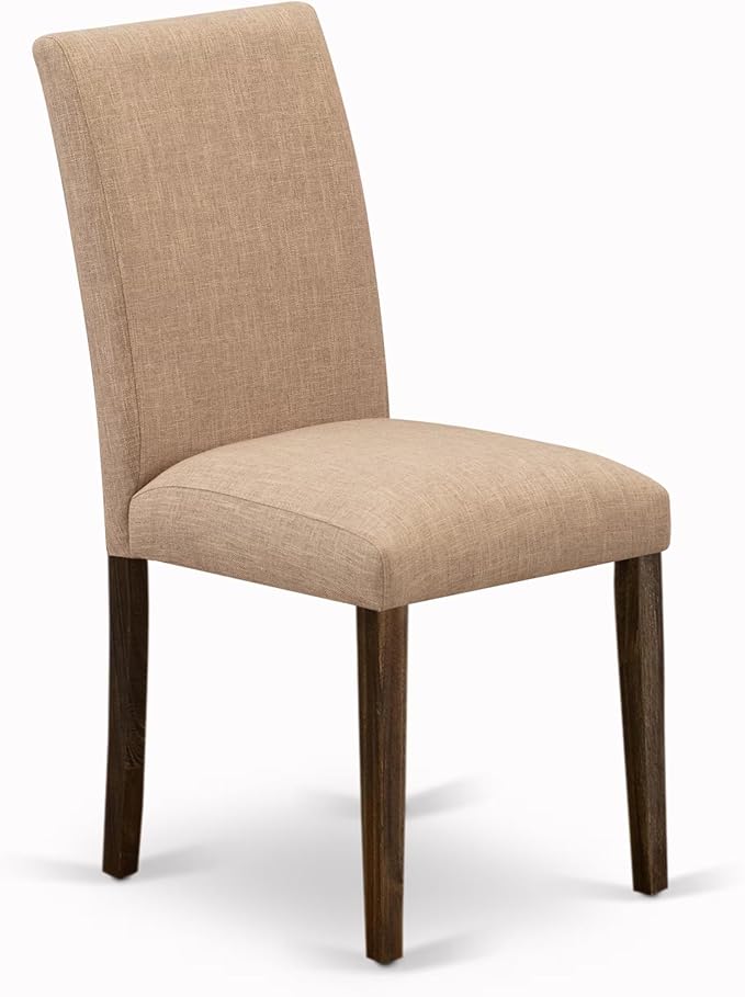 East West Furniture V777AB747-9 9 Piece Dining Room Table Set Includes a Rectangle Kitchen Table with V-Legs and 8 Light Sable Linen Fabric Parsons Dining Chairs, 40x72 Inch, Multi-Color