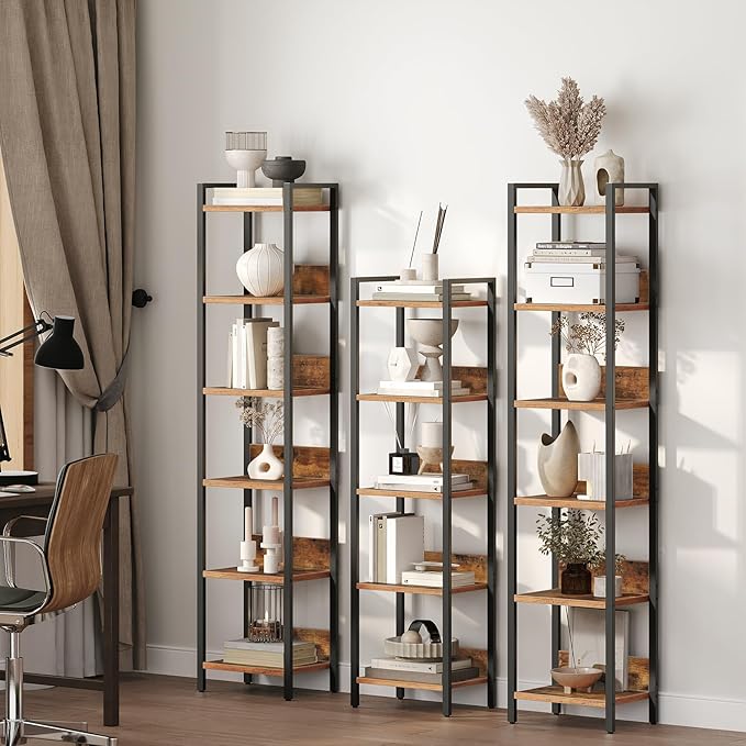 Bookshelf, 5-Tier Bookcase, Standing Book Shelf for Small Space, Storage Shelf Organizer, for Living Room, Bedroom, Study, Balcony, Rustic Brown and Black BKHR5501