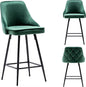 BTEXPERT Set of 2 Pack, Premium upholstered Dining 25" High Back Stool Bar Chairs, Green Velvet Tuftet Diamond Back