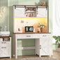Farmhouse 47" Executive Desk, Computer Desk with 2 Drawers, LED Light and Storage Cabinet, Home Office Desk with Hutch, Charging Hub, Workstation for Home Office and Study.Unique White