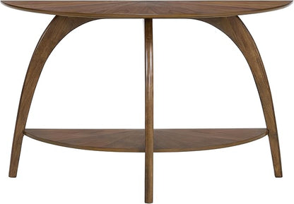 Martin Svensson Home LAX Walnut Brown 48-Inch Half-Moon Wood Sofa Console Table with Shelf Storage